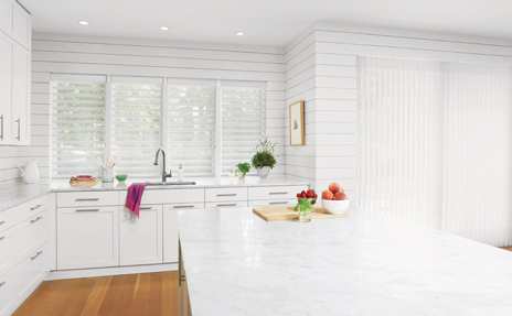 Luminette Window Blinds in White in Kitchen